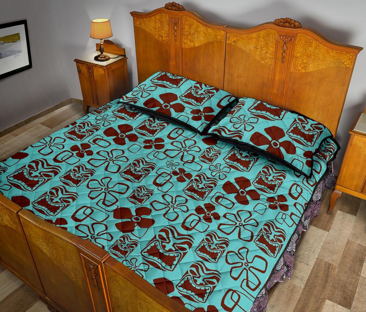 Tiki Hibiscus Pattern Print Bed Set Quilt-grizzshop