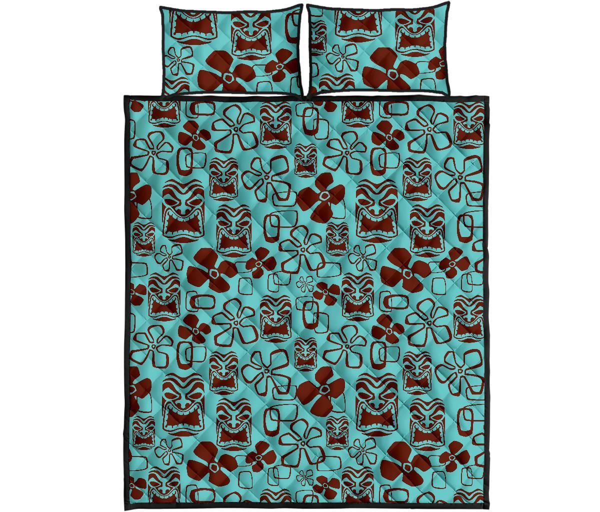 Tiki Hibiscus Pattern Print Bed Set Quilt-grizzshop