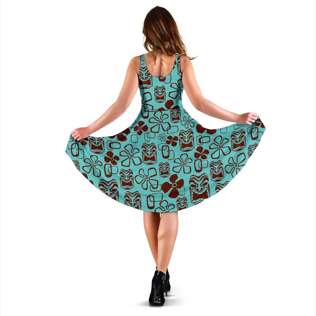 Tiki Hibiscus Pattern Print Dress-grizzshop