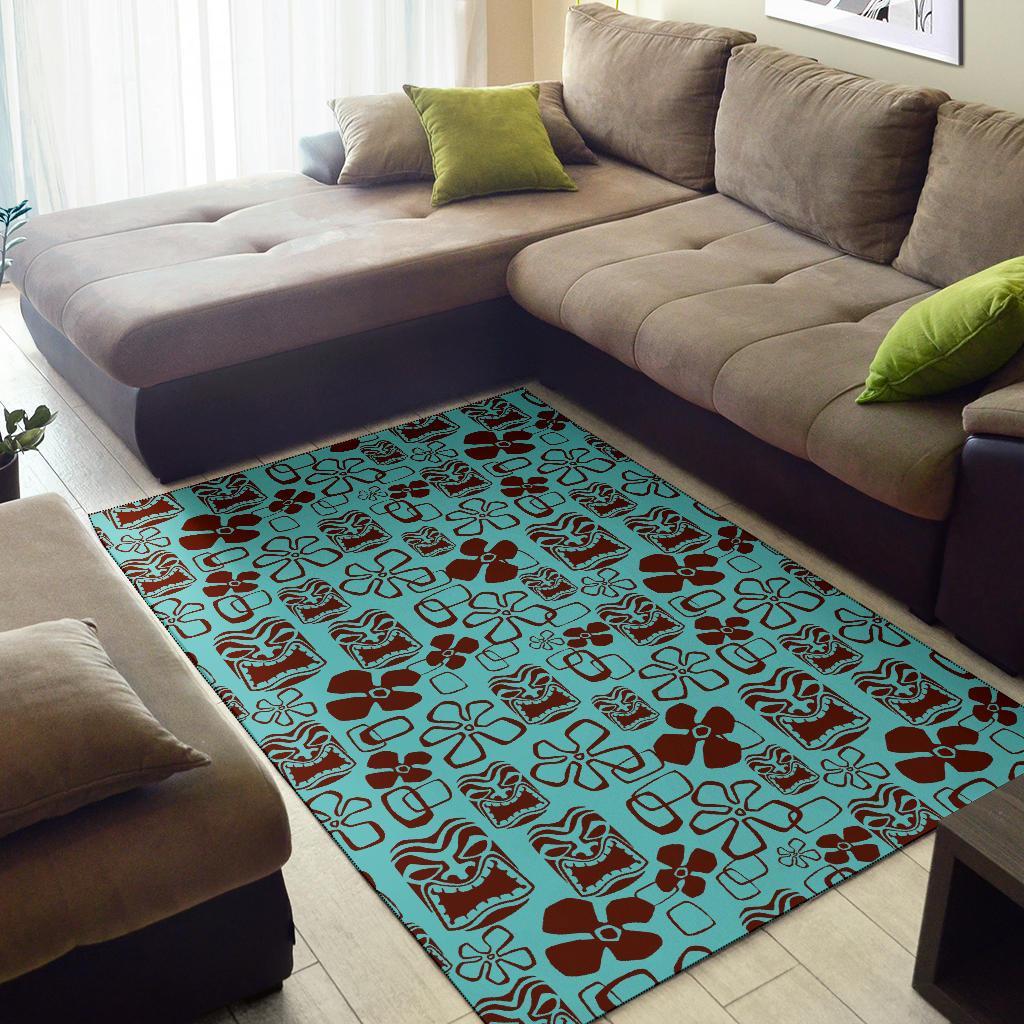 Tiki Hibiscus Pattern Print Floor Mat-grizzshop