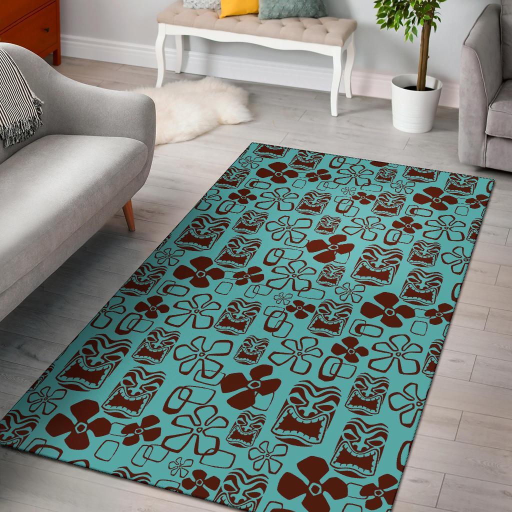 Tiki Hibiscus Pattern Print Floor Mat-grizzshop