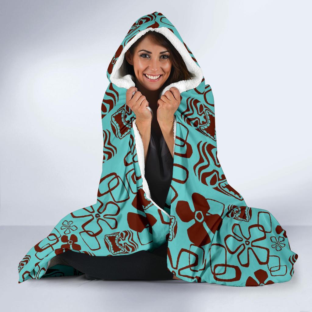 Tiki Hibiscus Pattern Print Hooded Blanket-grizzshop