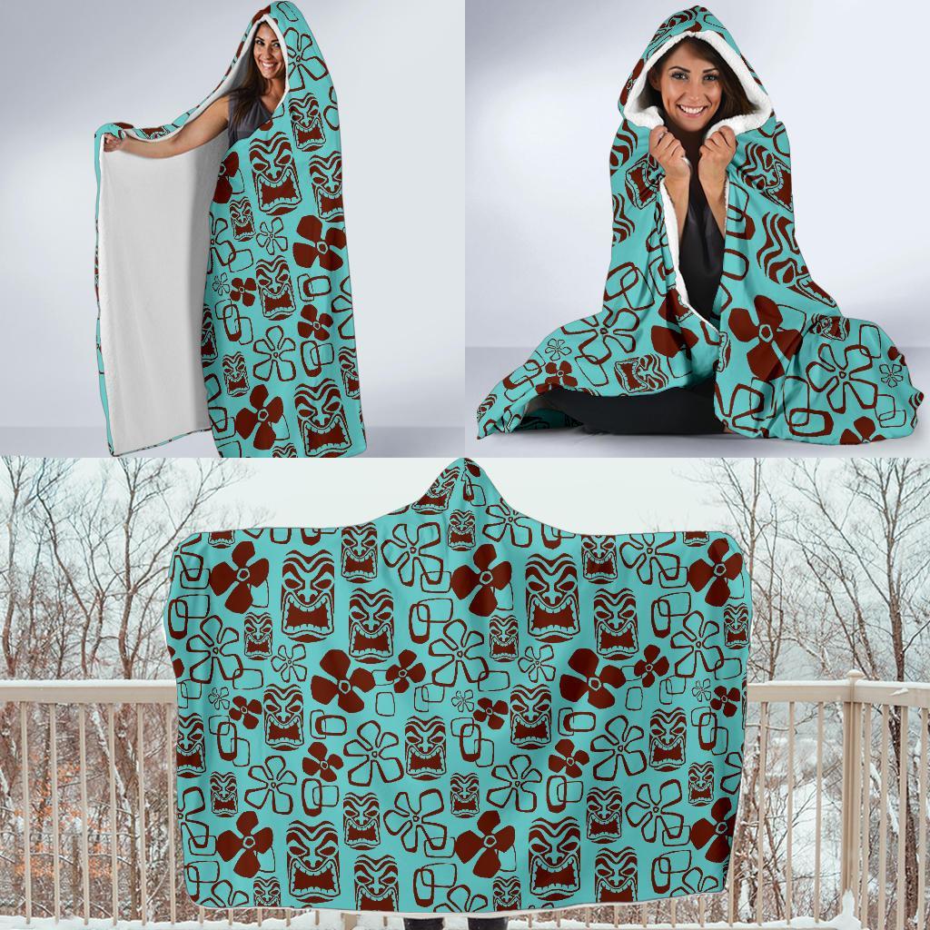 Tiki Hibiscus Pattern Print Hooded Blanket-grizzshop