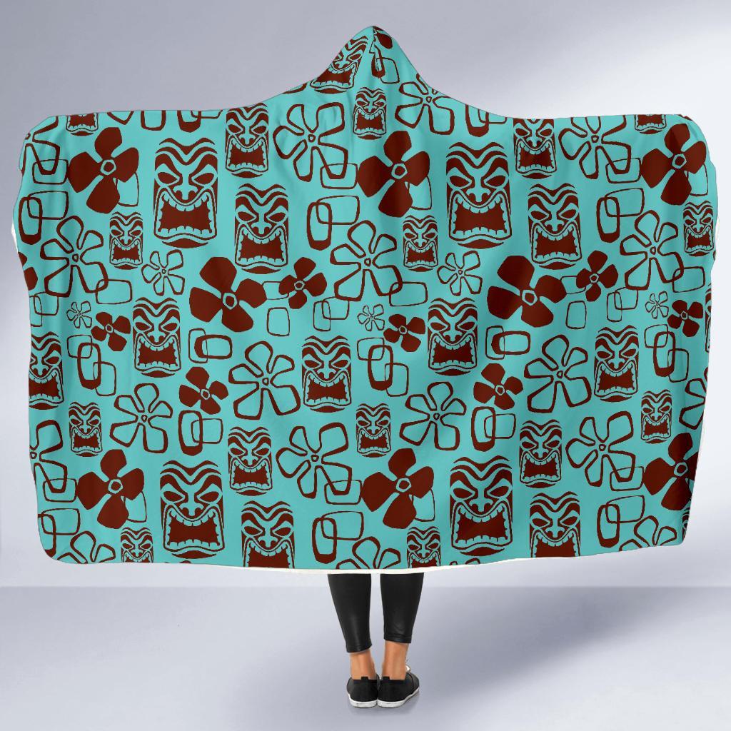 Tiki Hibiscus Pattern Print Hooded Blanket-grizzshop