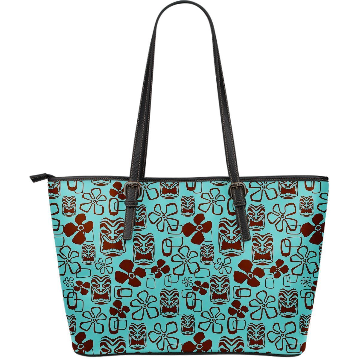 Tiki Hibiscus Pattern Print Leather Tote Bag-grizzshop