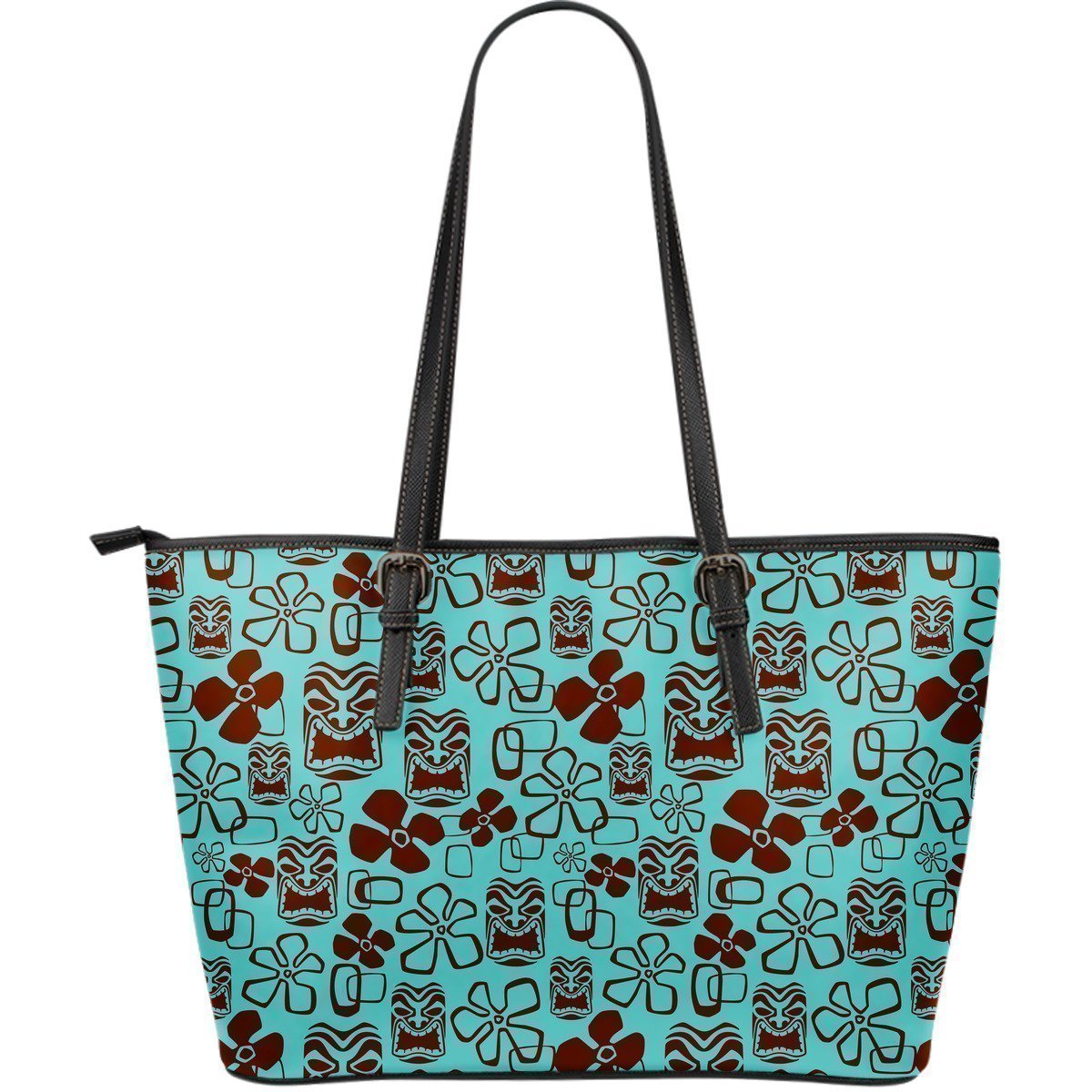 Tiki Hibiscus Pattern Print Leather Tote Bag-grizzshop