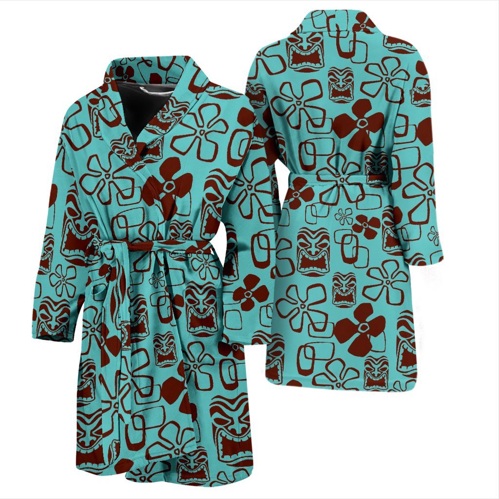 Tiki Hibiscus Pattern Print Men Long Robe-grizzshop