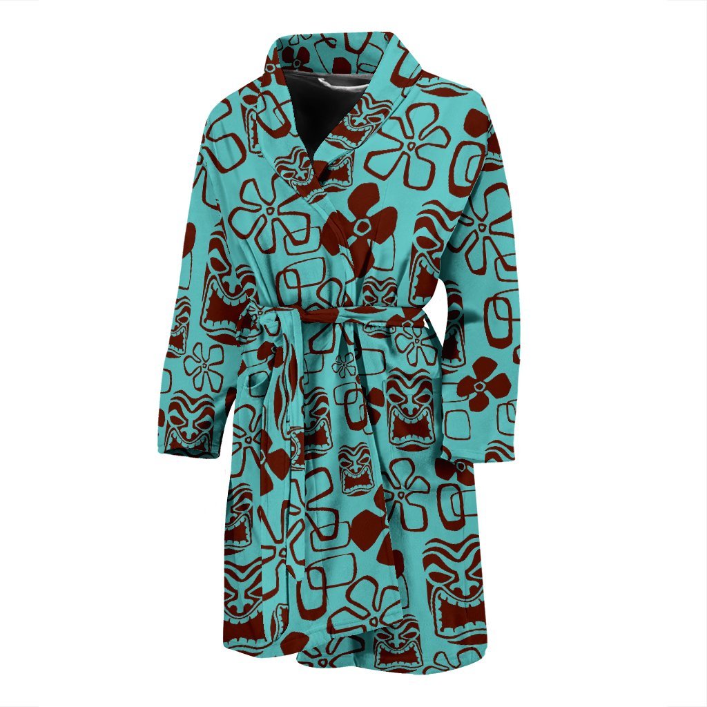 Tiki Hibiscus Pattern Print Men Long Robe-grizzshop