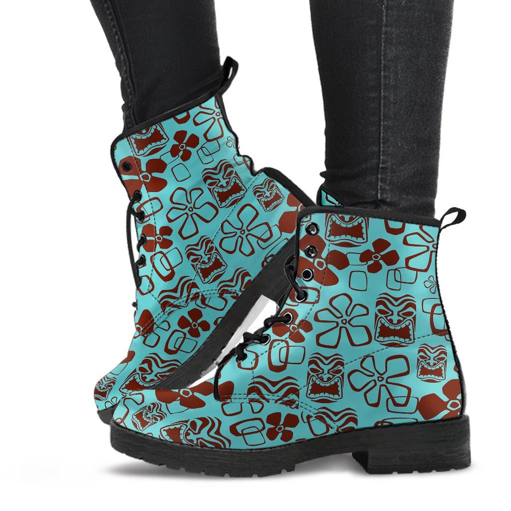 Tiki Hibiscus Pattern Print Men Women Leather Boots-grizzshop