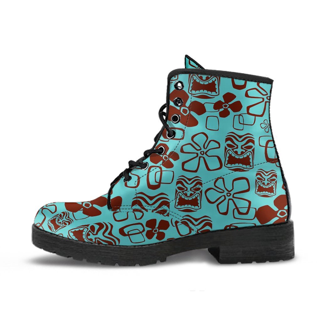 Tiki Hibiscus Pattern Print Men Women Leather Boots-grizzshop