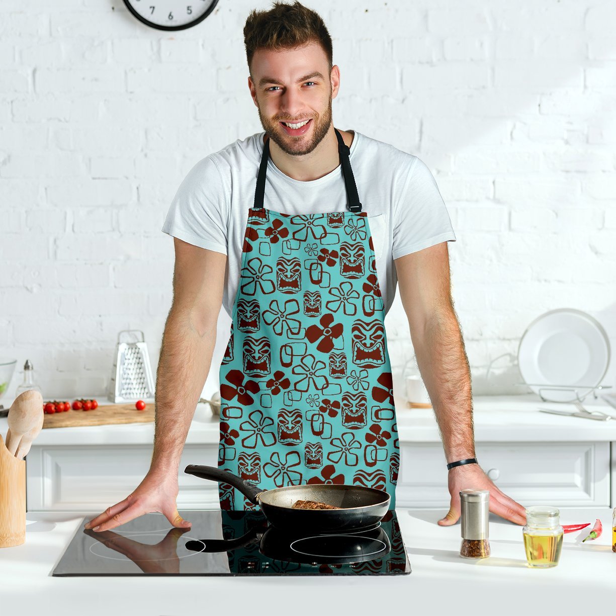 Tiki Hibiscus Pattern Print Men's Apron-grizzshop