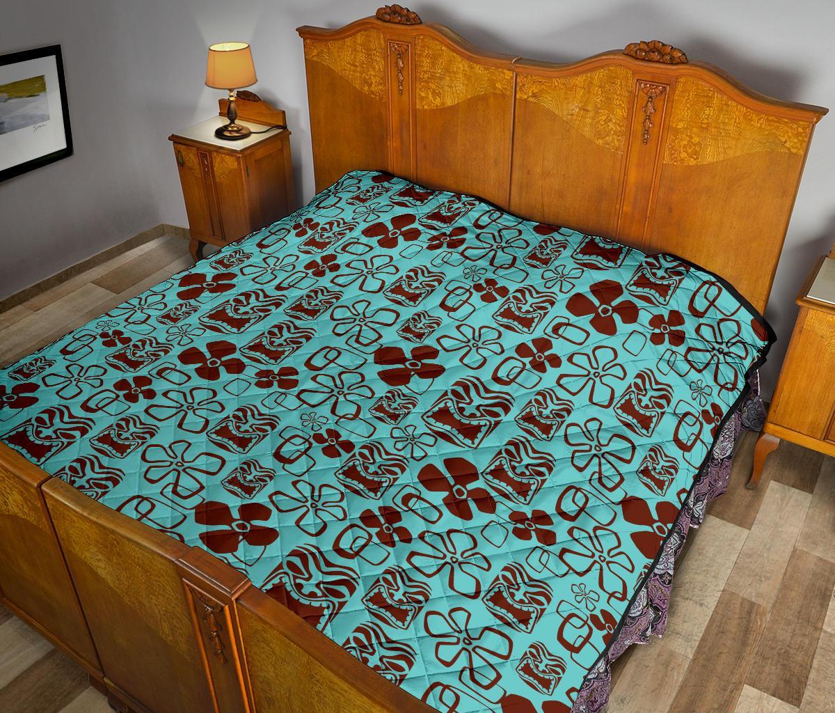 Tiki Hibiscus Pattern Print Quilt-grizzshop