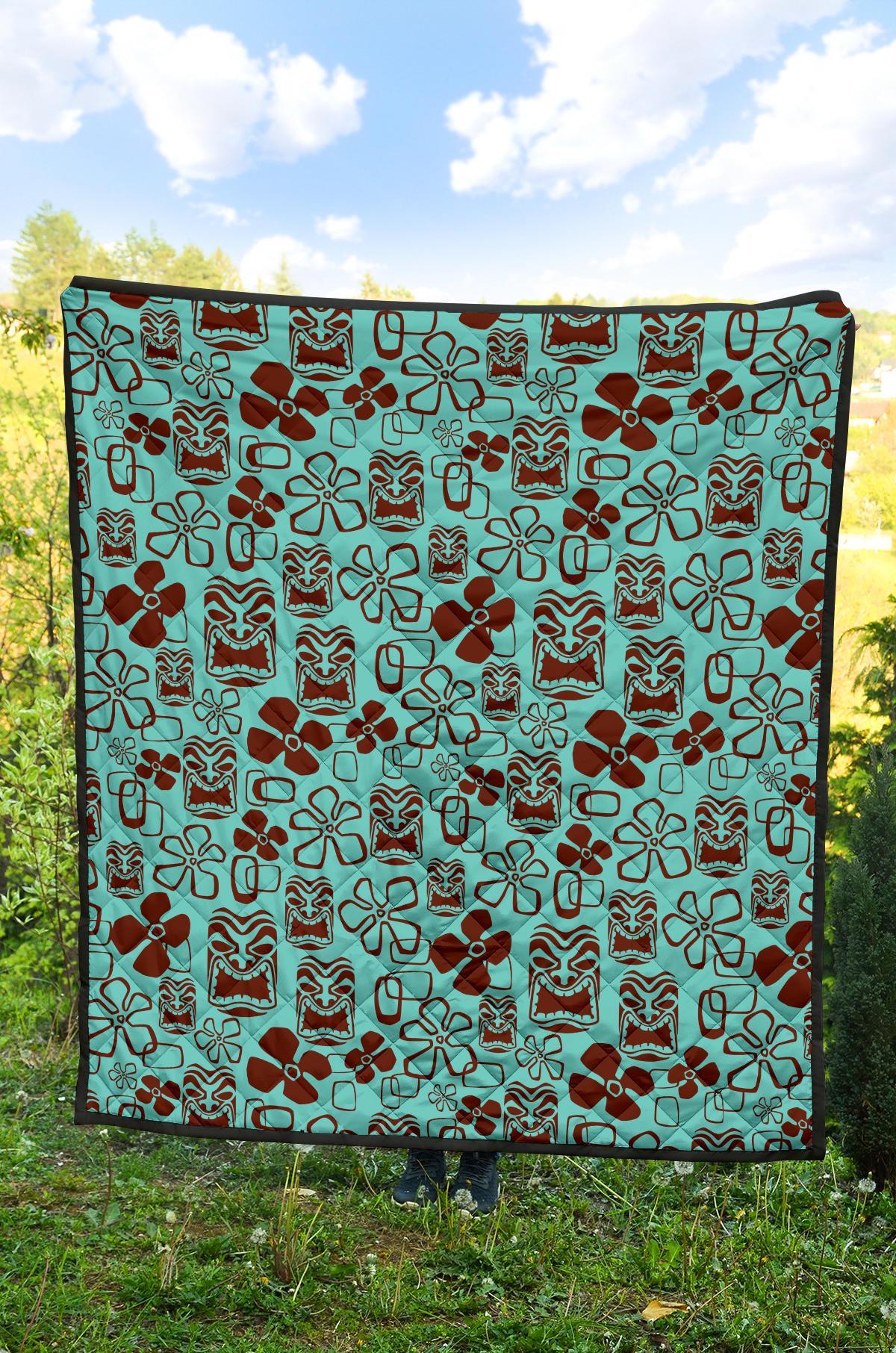 Tiki Hibiscus Pattern Print Quilt-grizzshop