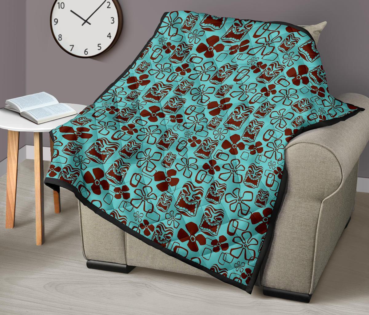 Tiki Hibiscus Pattern Print Quilt-grizzshop