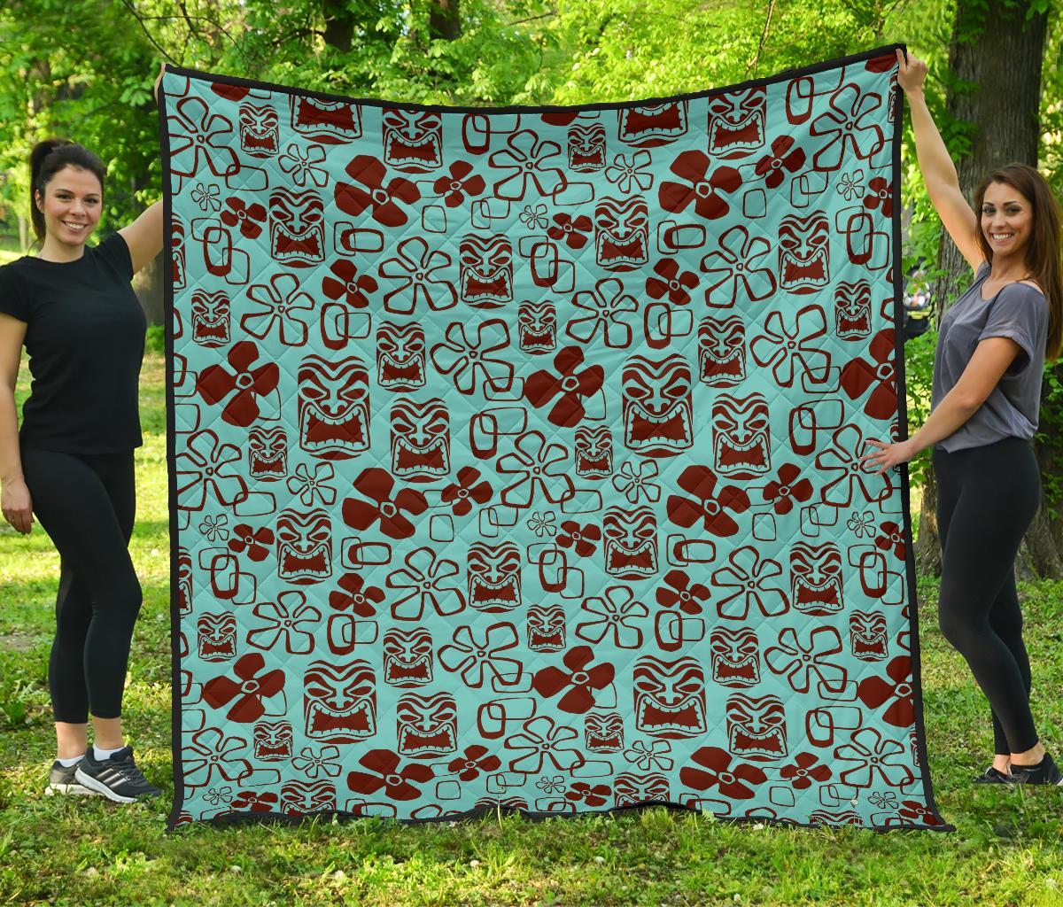 Tiki Hibiscus Pattern Print Quilt-grizzshop