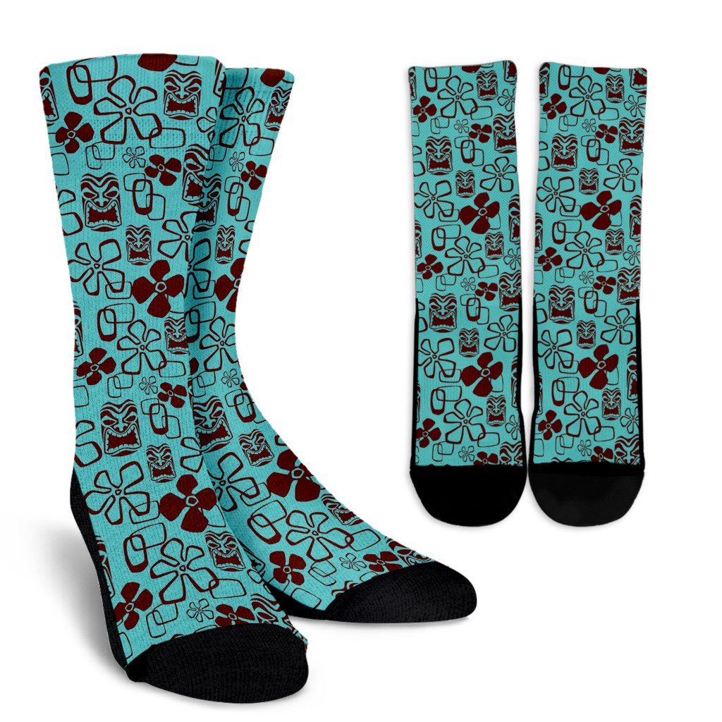 Tiki Hibiscus Pattern Print Unisex Crew Socks-grizzshop