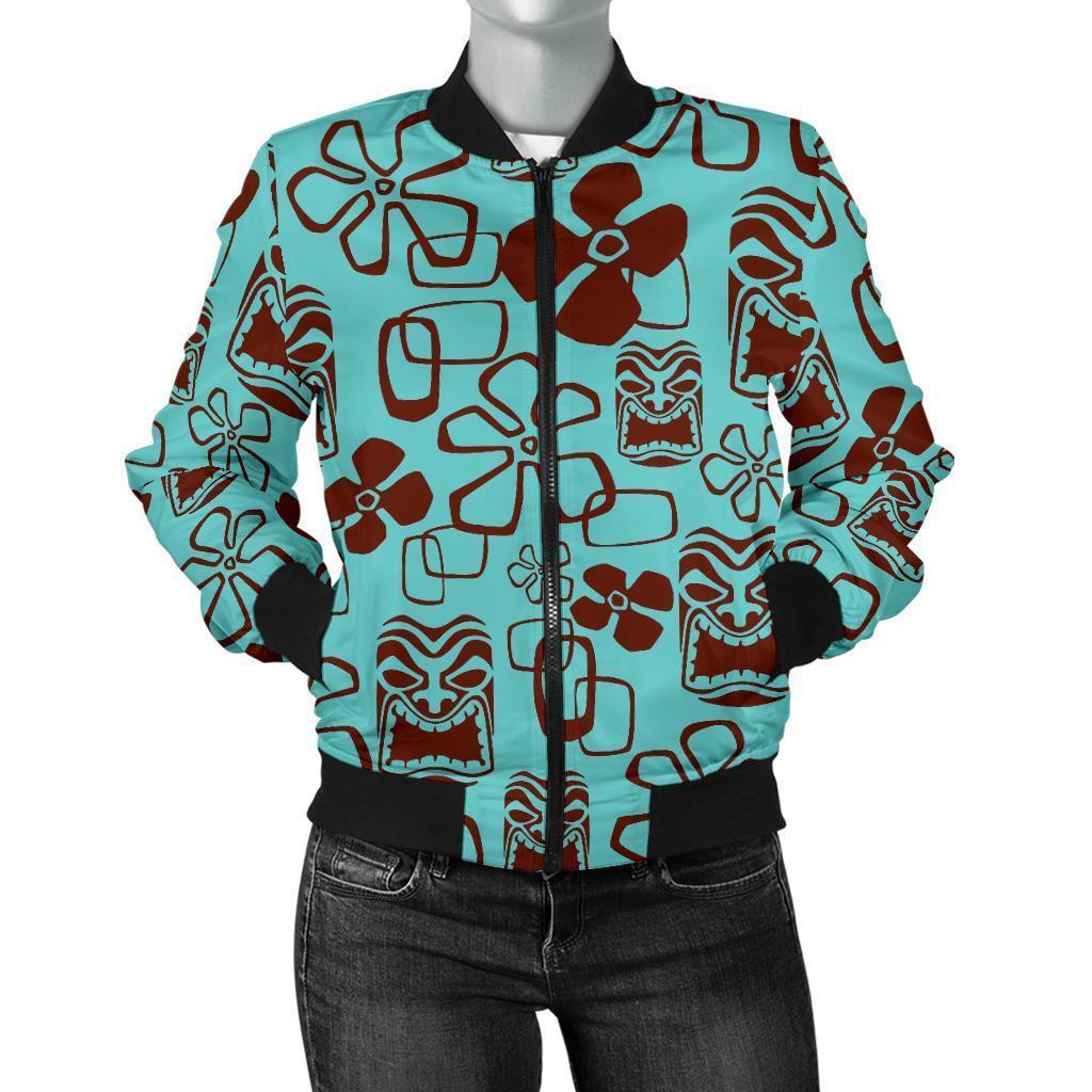 Tiki Hibiscus Pattern Print Women Casual Bomber Jacket-grizzshop