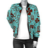 Tiki Hibiscus Pattern Print Women Casual Bomber Jacket-grizzshop