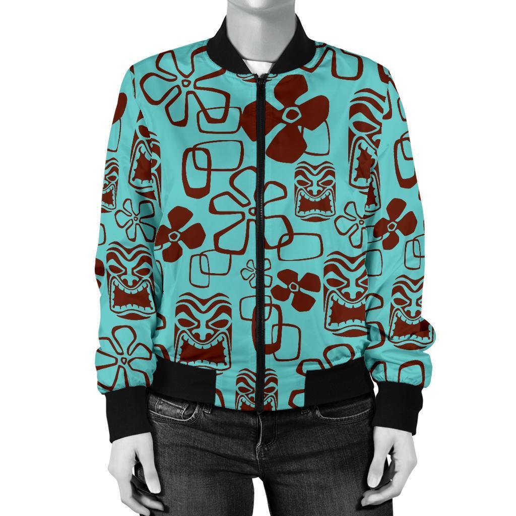 Tiki Hibiscus Pattern Print Women Casual Bomber Jacket-grizzshop