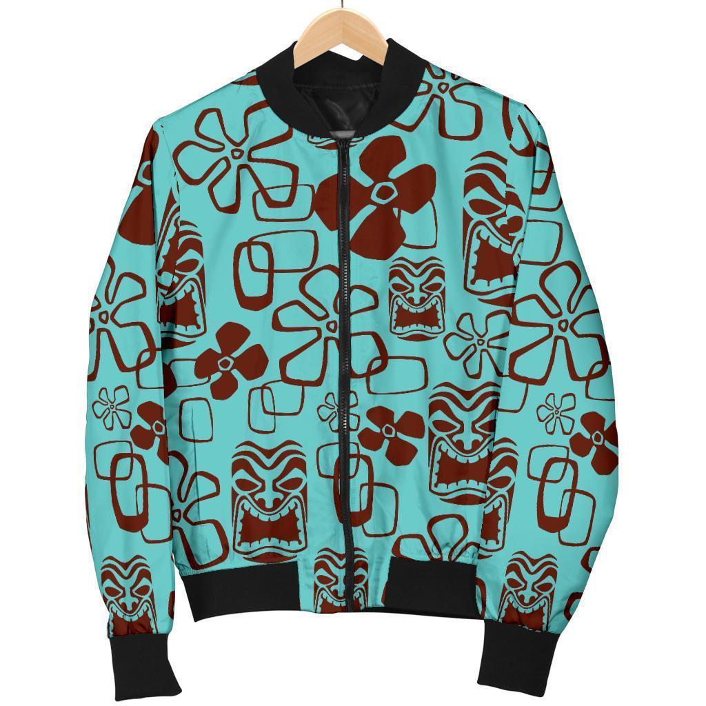 Tiki Hibiscus Pattern Print Women Casual Bomber Jacket-grizzshop