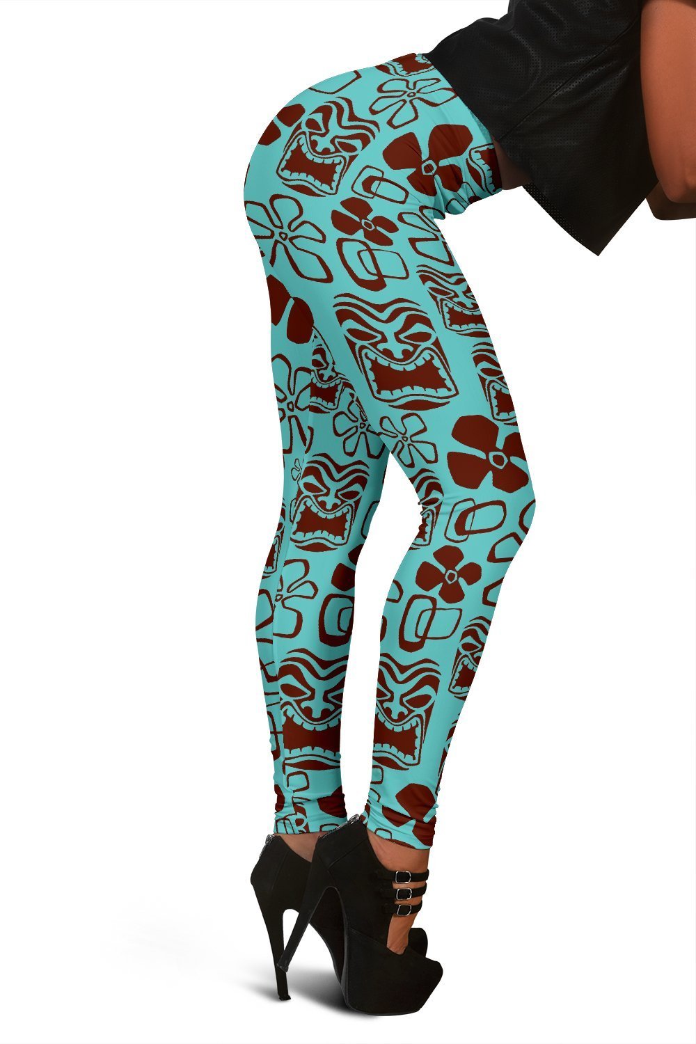 Tiki Hibiscus Pattern Print Women Leggings-grizzshop