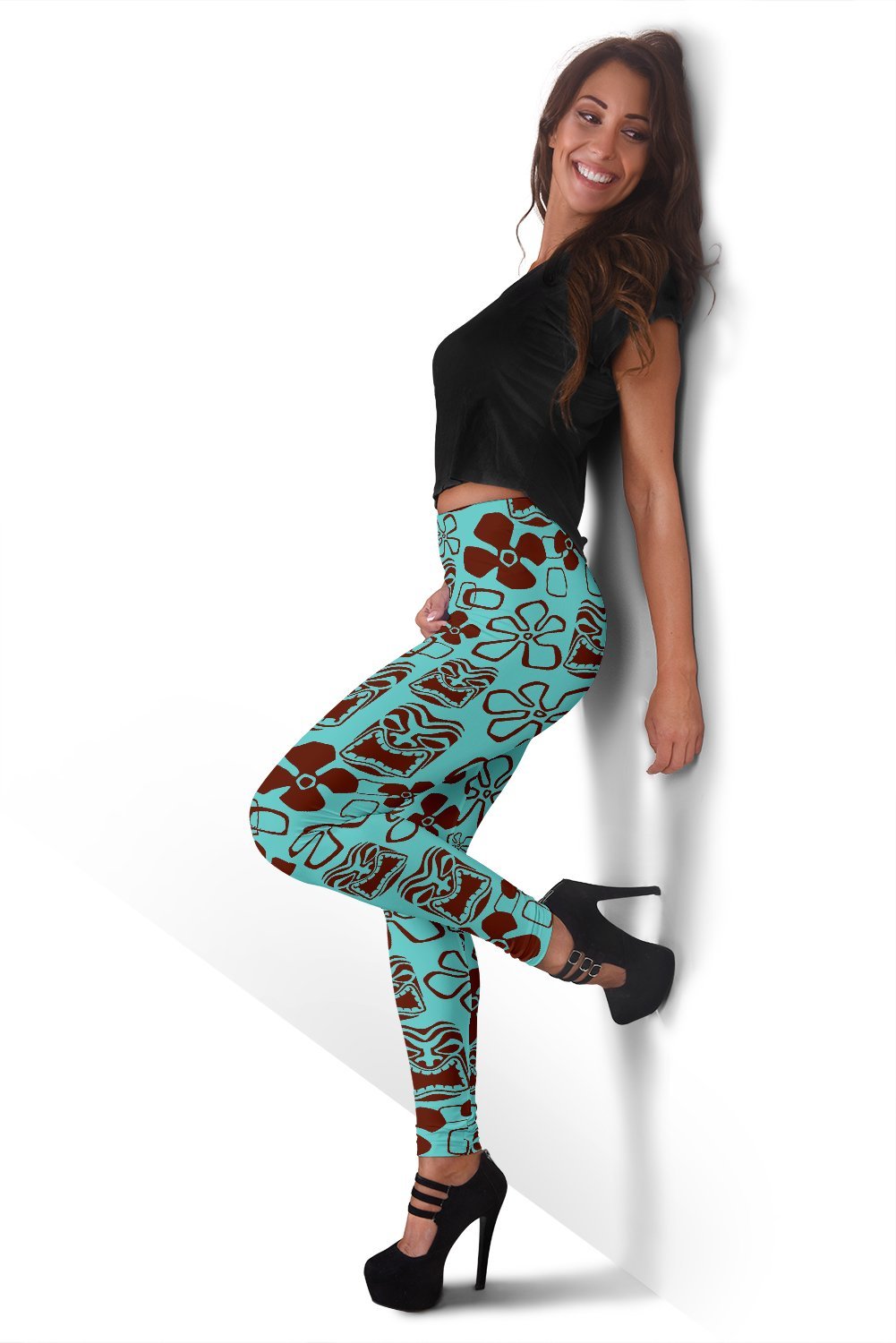 Tiki Hibiscus Pattern Print Women Leggings-grizzshop