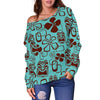 Tiki Hibiscus Pattern Print Women Off Shoulder Sweatshirt-grizzshop