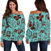 Tiki Hibiscus Pattern Print Women Off Shoulder Sweatshirt-grizzshop