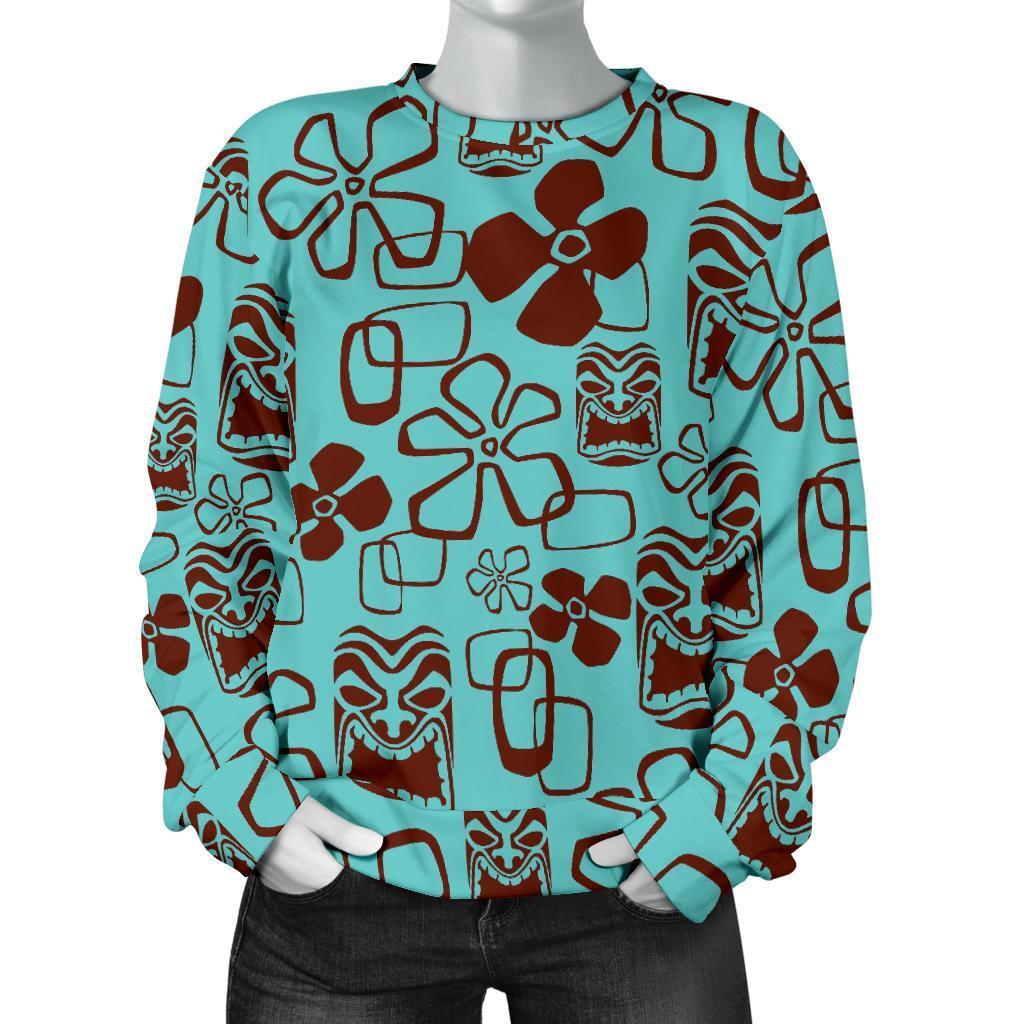 Tiki Hibiscus Pattern Print Women's Sweatshirt-grizzshop