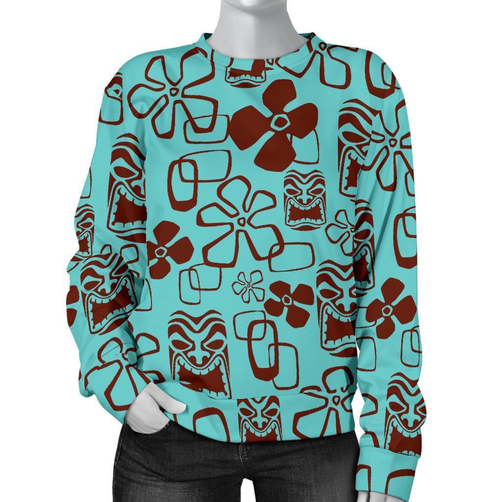 Tiki Hibiscus Pattern Print Women's Sweatshirt-grizzshop