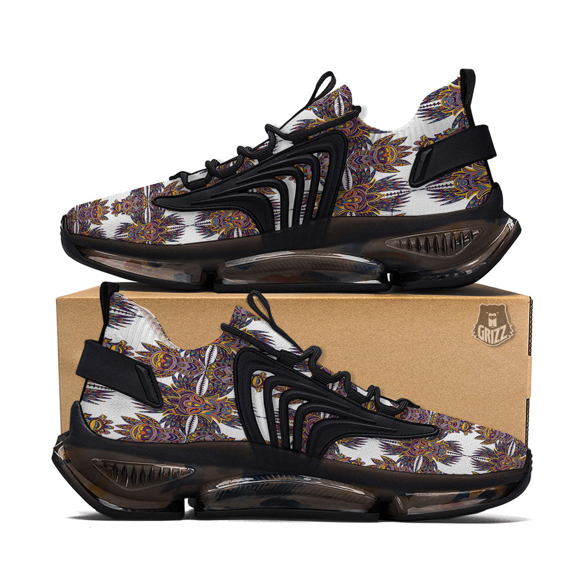 Tiki Mask Ornament Print Pattern Black Gym Shoes-grizzshop