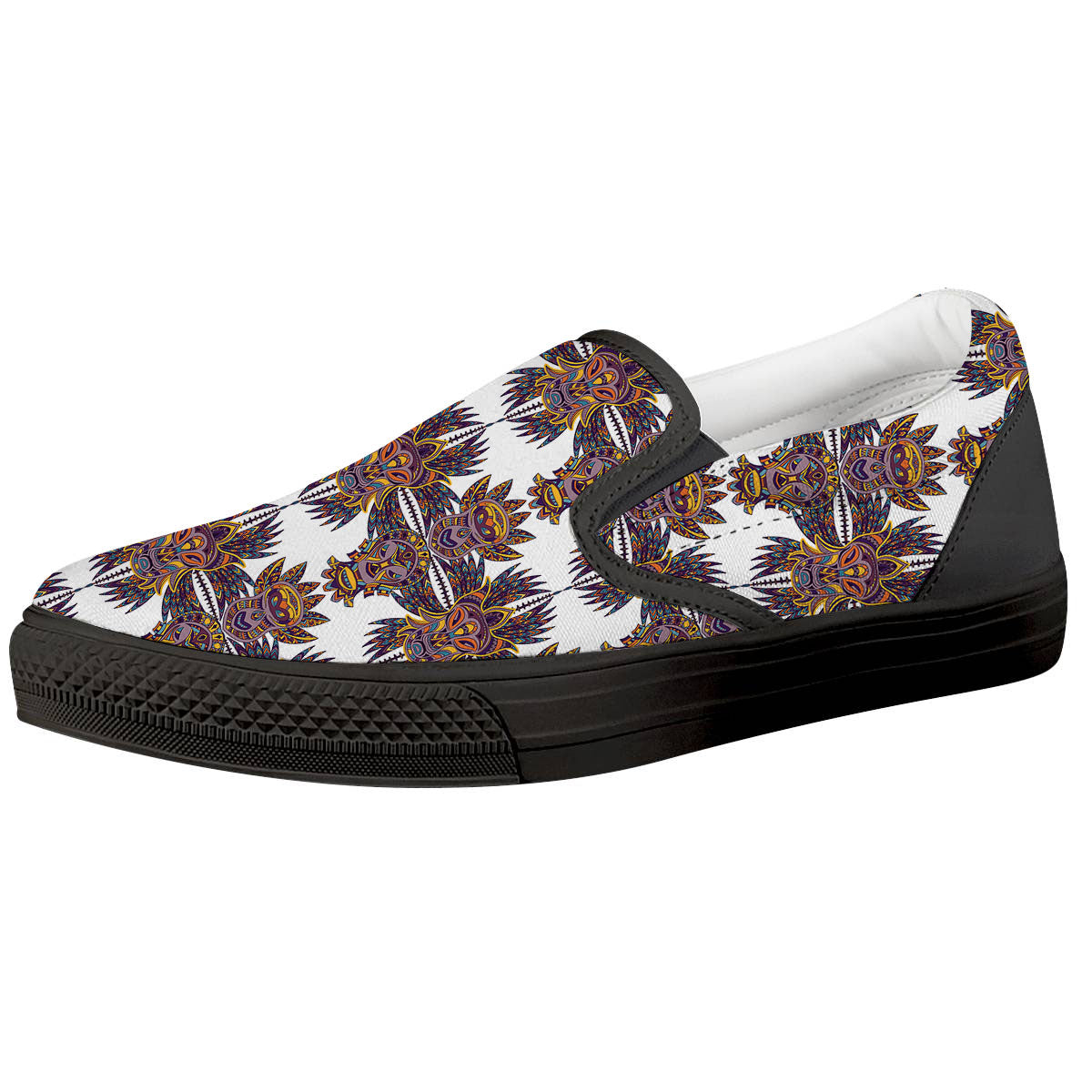 Tiki Mask Ornament Print Pattern Black Slip On Shoes-grizzshop