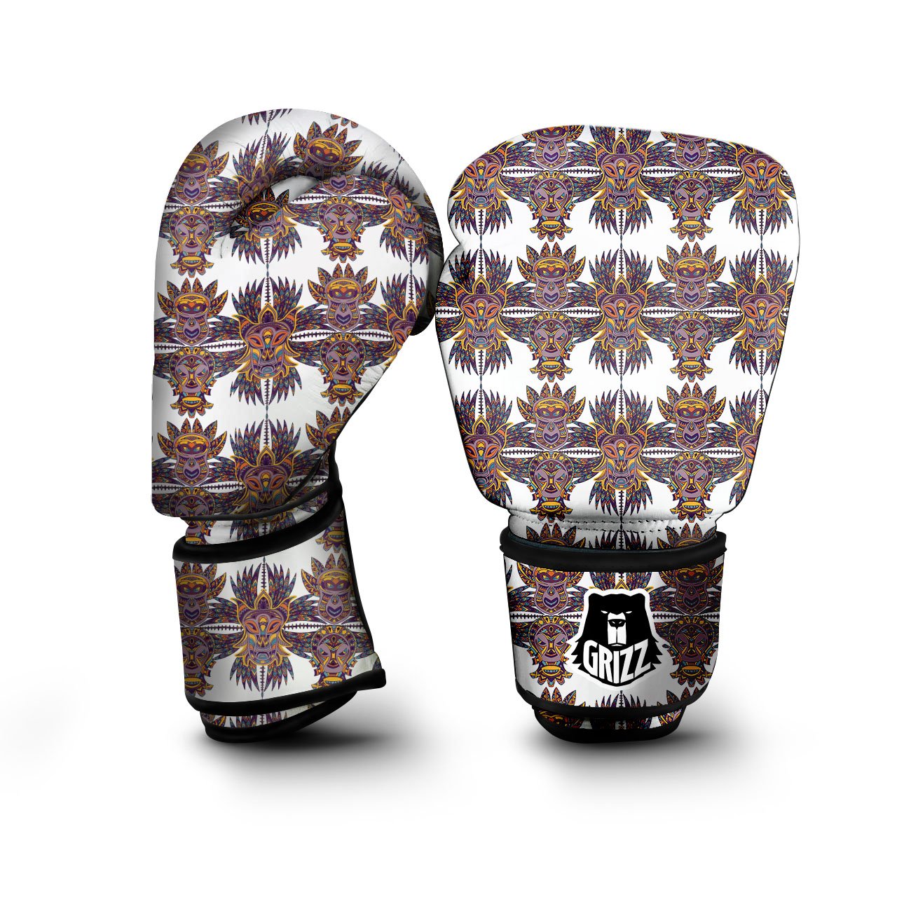 Tiki Mask Ornament Print Pattern Boxing Gloves-grizzshop