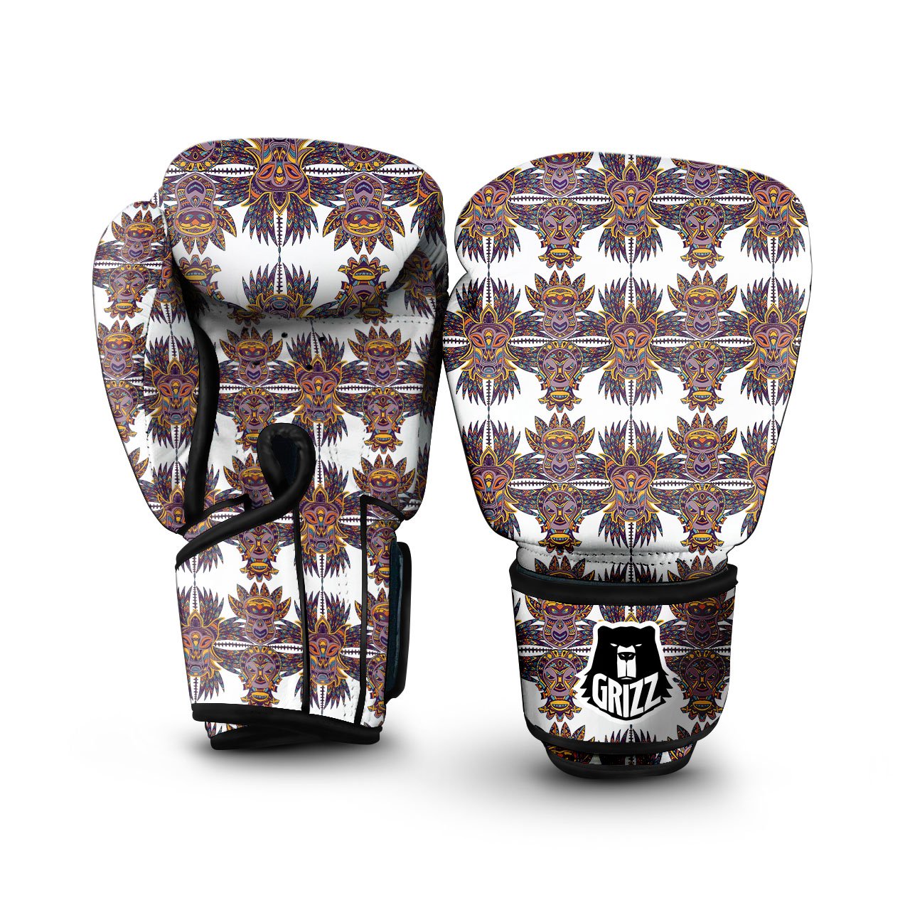 Tiki Mask Ornament Print Pattern Boxing Gloves-grizzshop