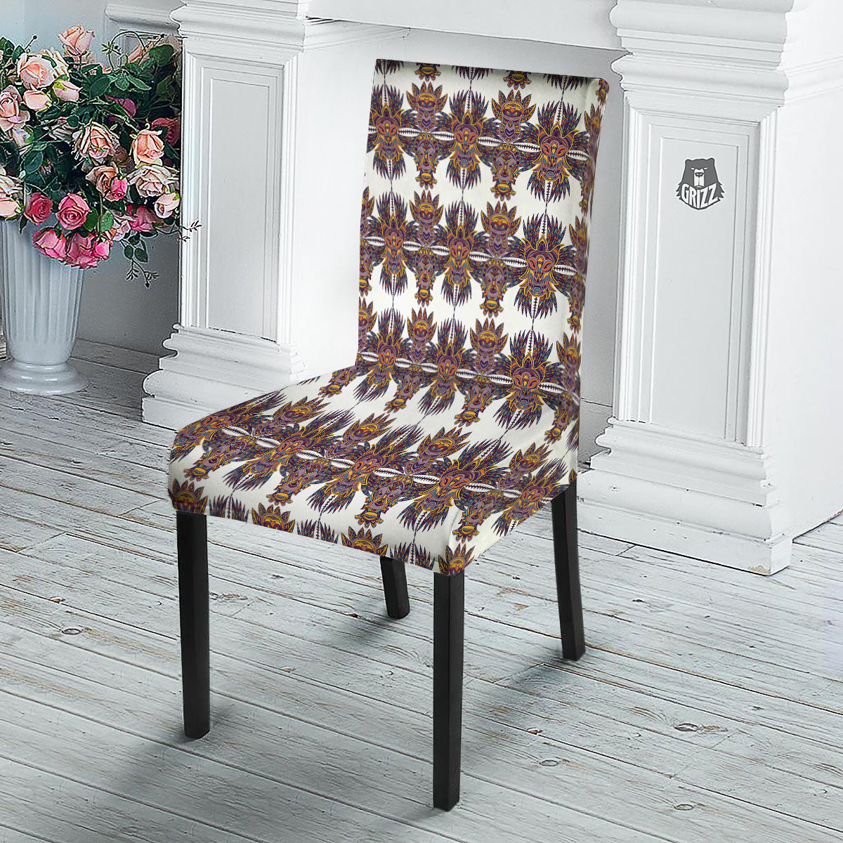 Tiki Mask Ornament Print Pattern Dining Chair Slipcover-grizzshop