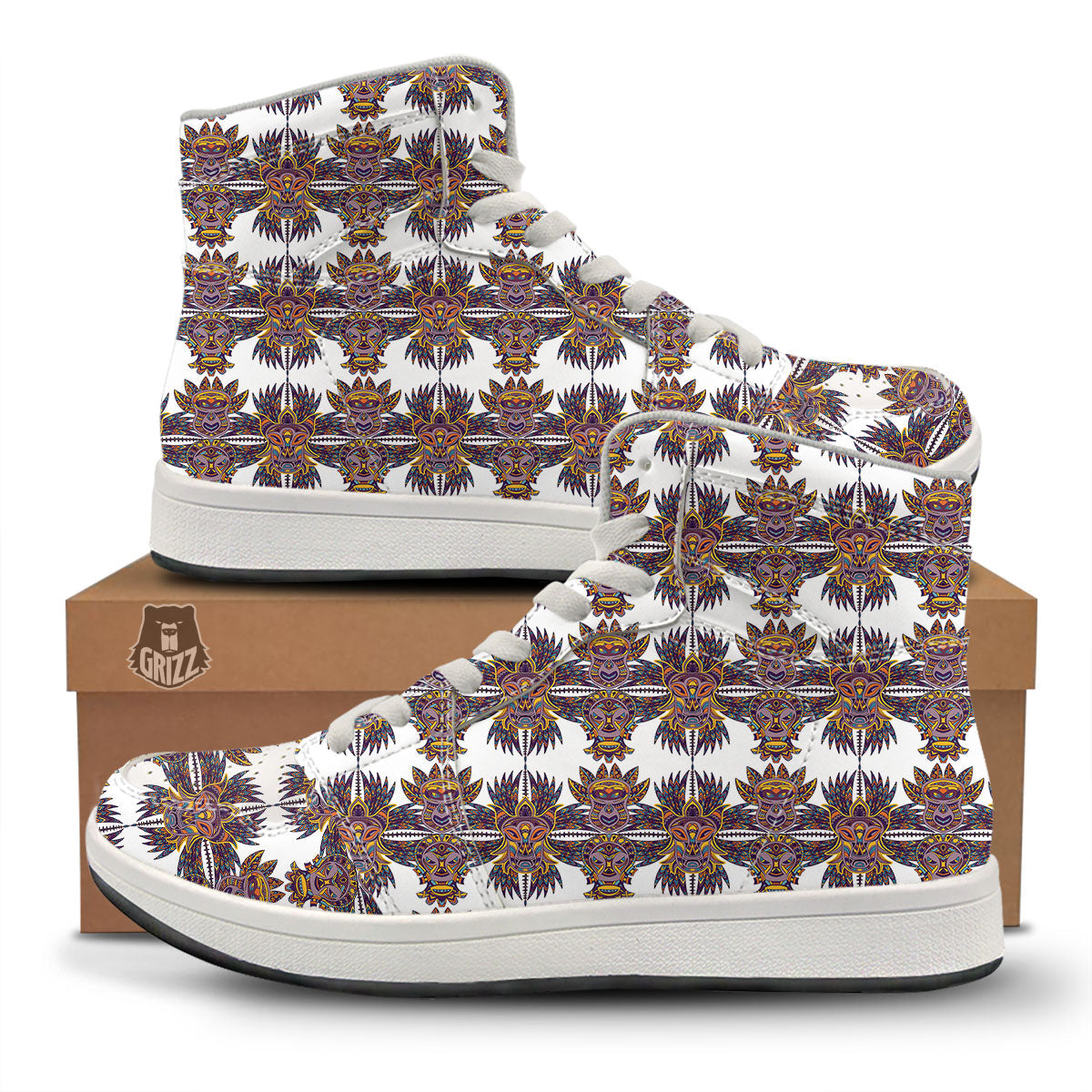 Tiki Mask Ornament Print Pattern High Top Sneakers-grizzshop
