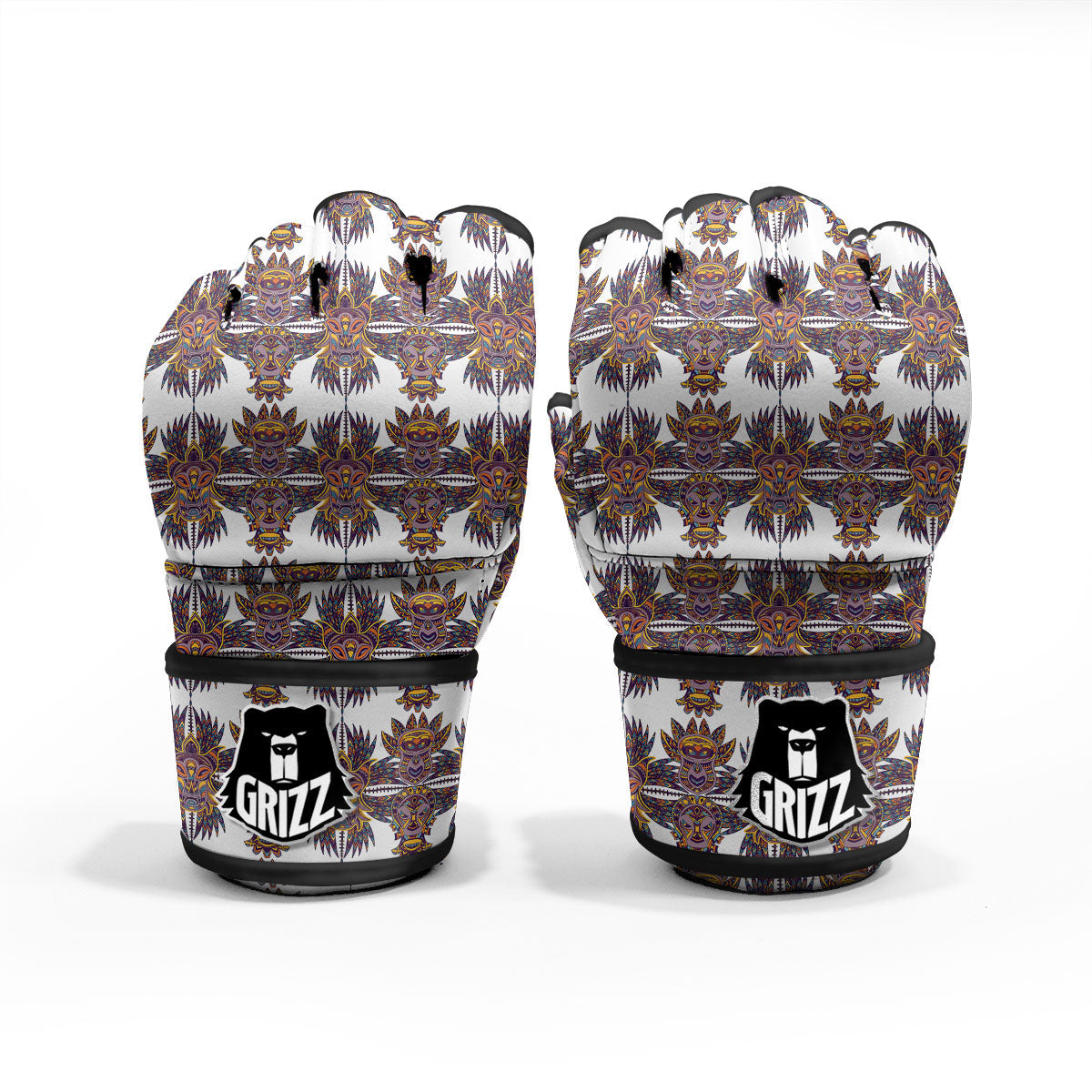 Tiki Mask Ornament Print Pattern MMA Gloves-grizzshop