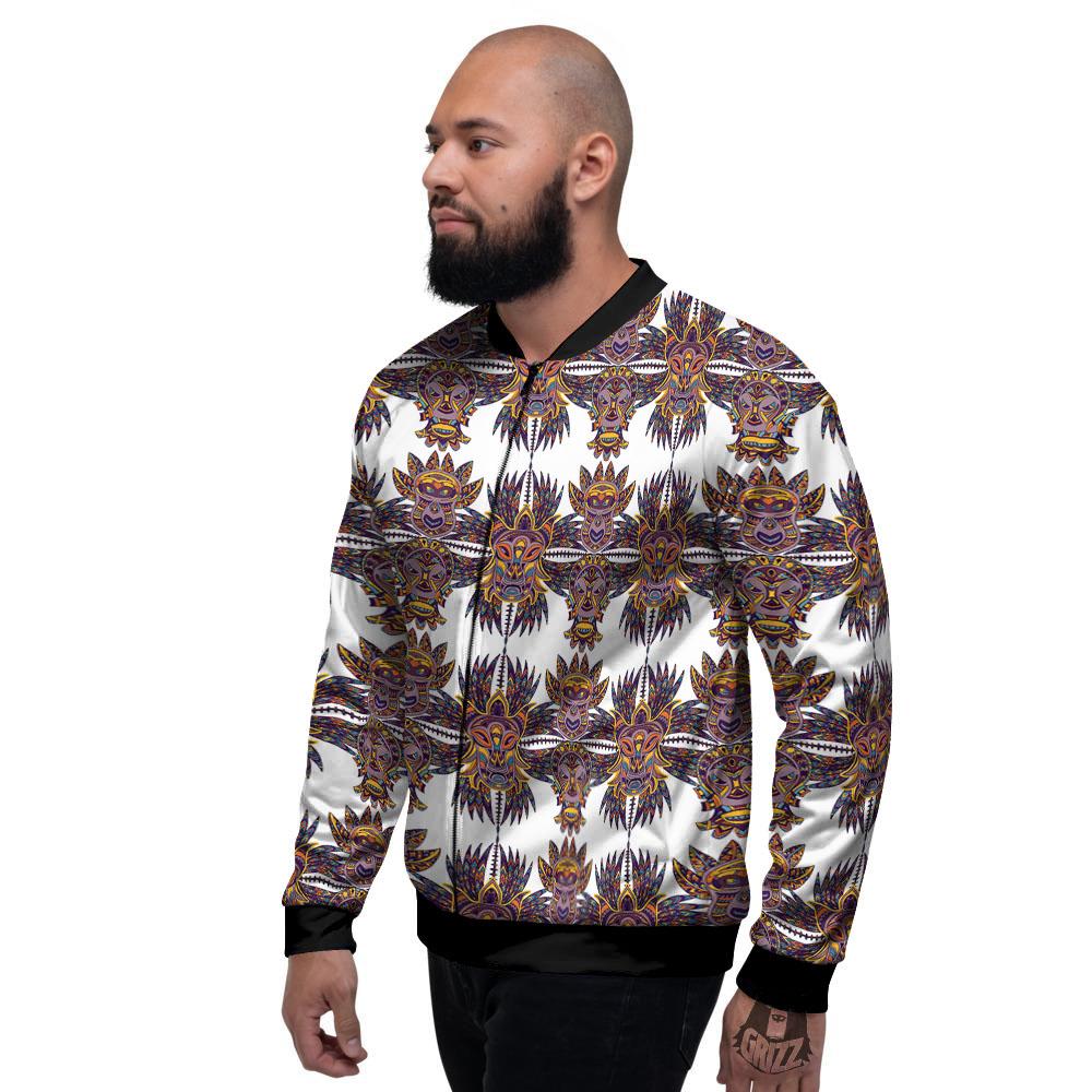 Tiki Mask Ornament Print Pattern Men's Bomber Jacket-grizzshop