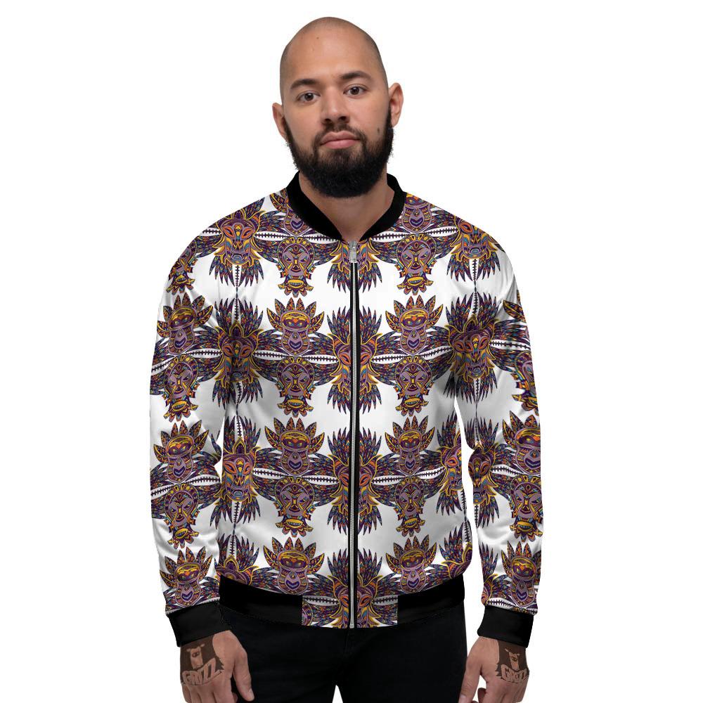 Tiki Mask Ornament Print Pattern Men's Bomber Jacket-grizzshop