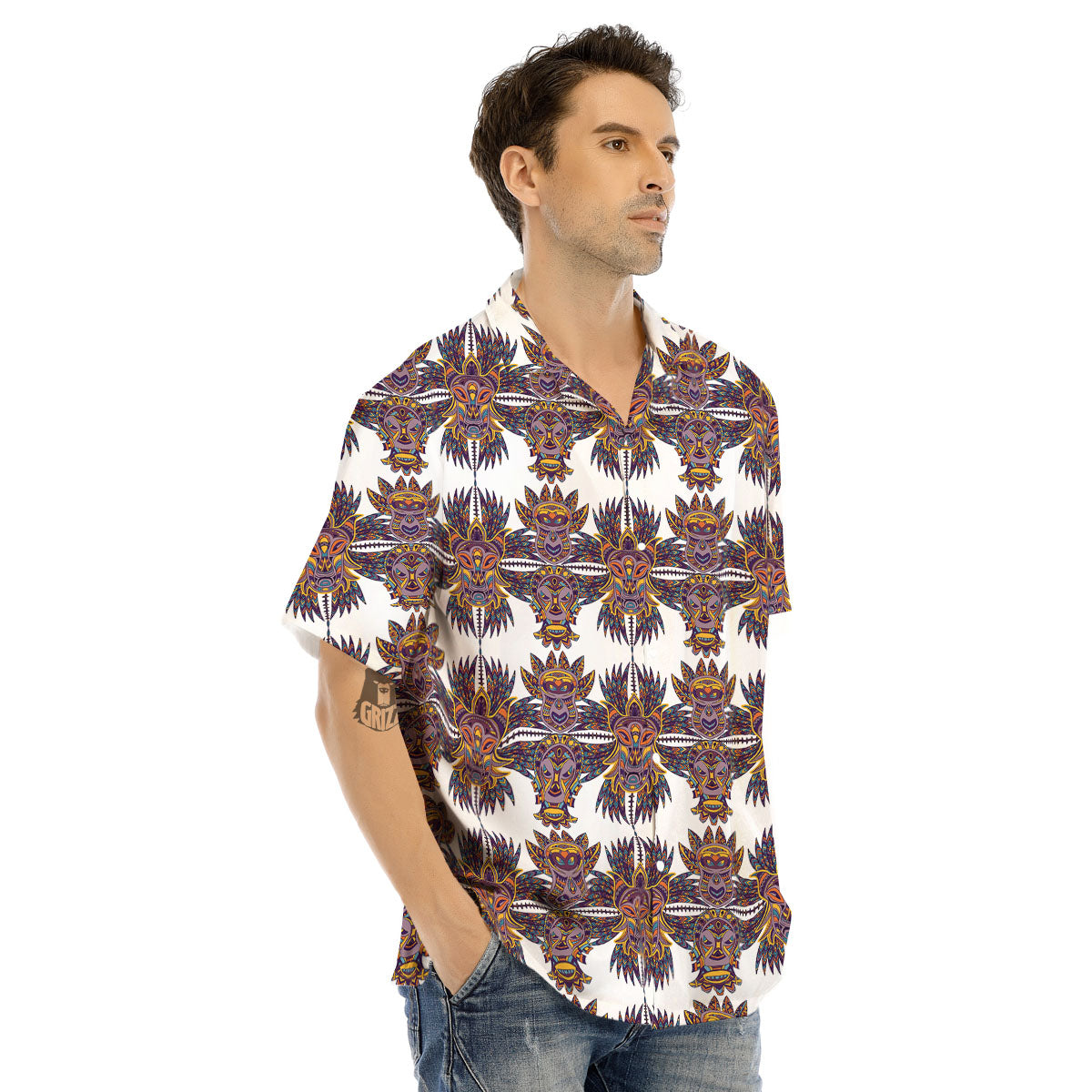 Tiki Mask Ornament Print Pattern Men's Hawaiian Shirt-grizzshop