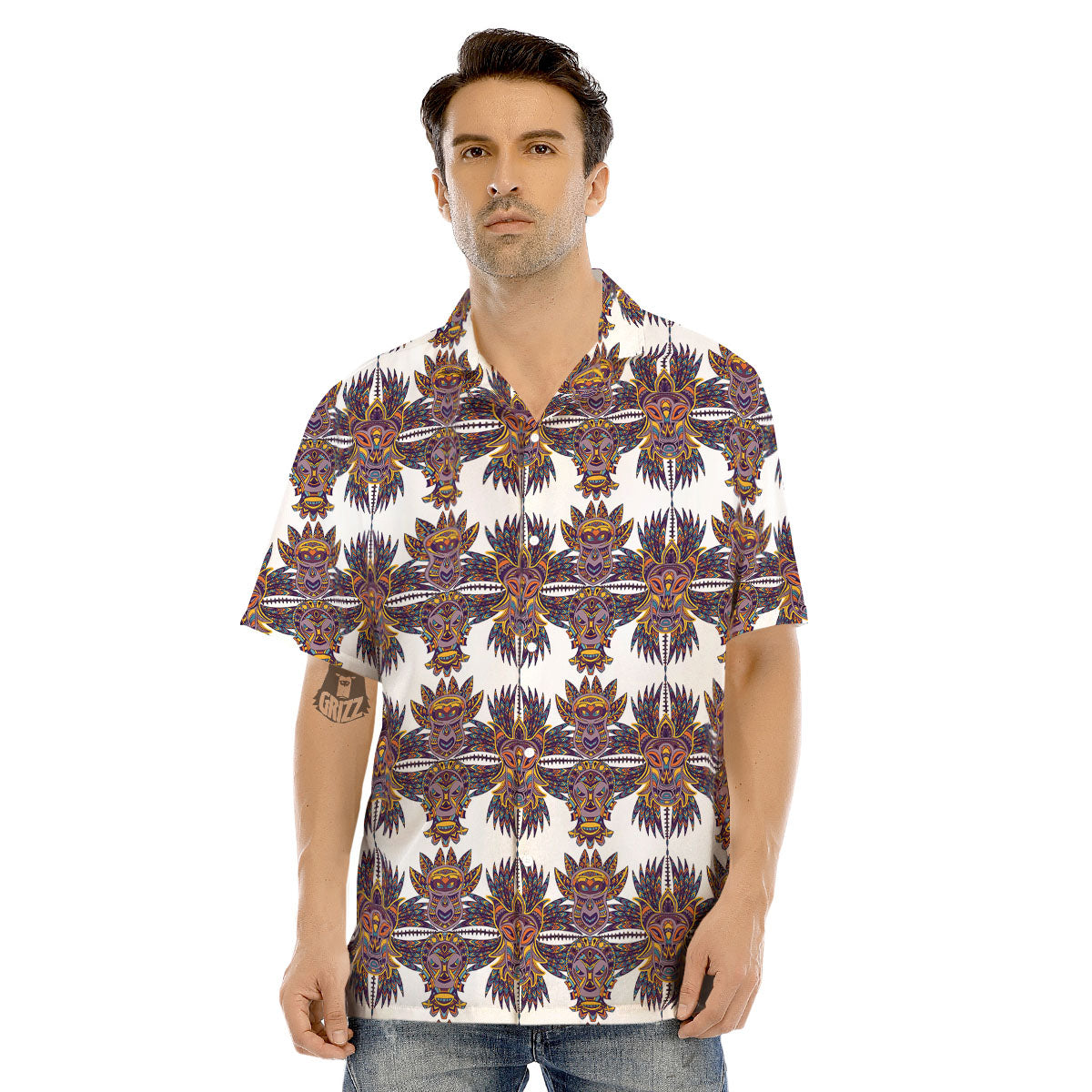 Tiki Mask Ornament Print Pattern Men's Hawaiian Shirt-grizzshop