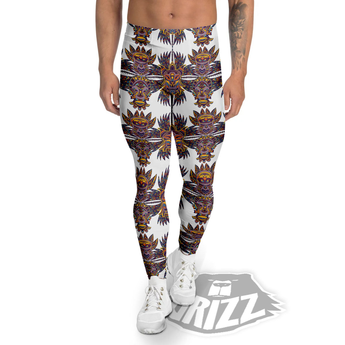 Tiki Mask Ornament Print Pattern Men's Leggings-grizzshop