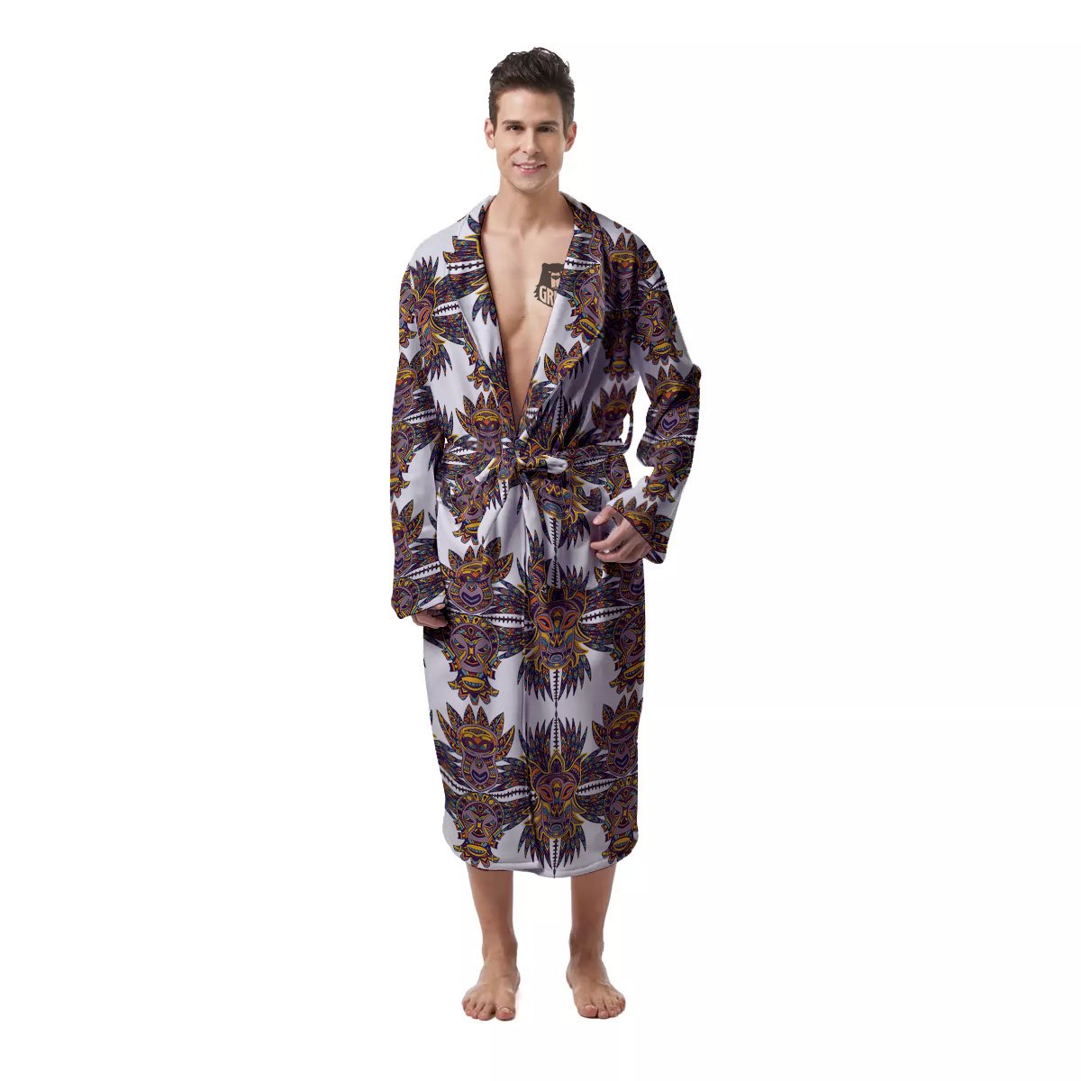 Tiki Mask Ornament Print Pattern Men's Robe-grizzshop