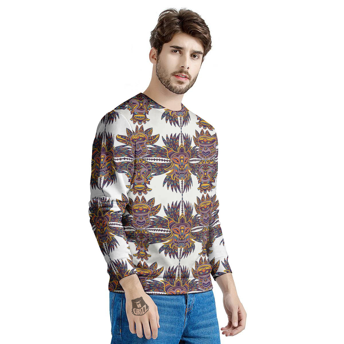 Tiki Mask Ornament Print Pattern Men's Sweatshirt-grizzshop