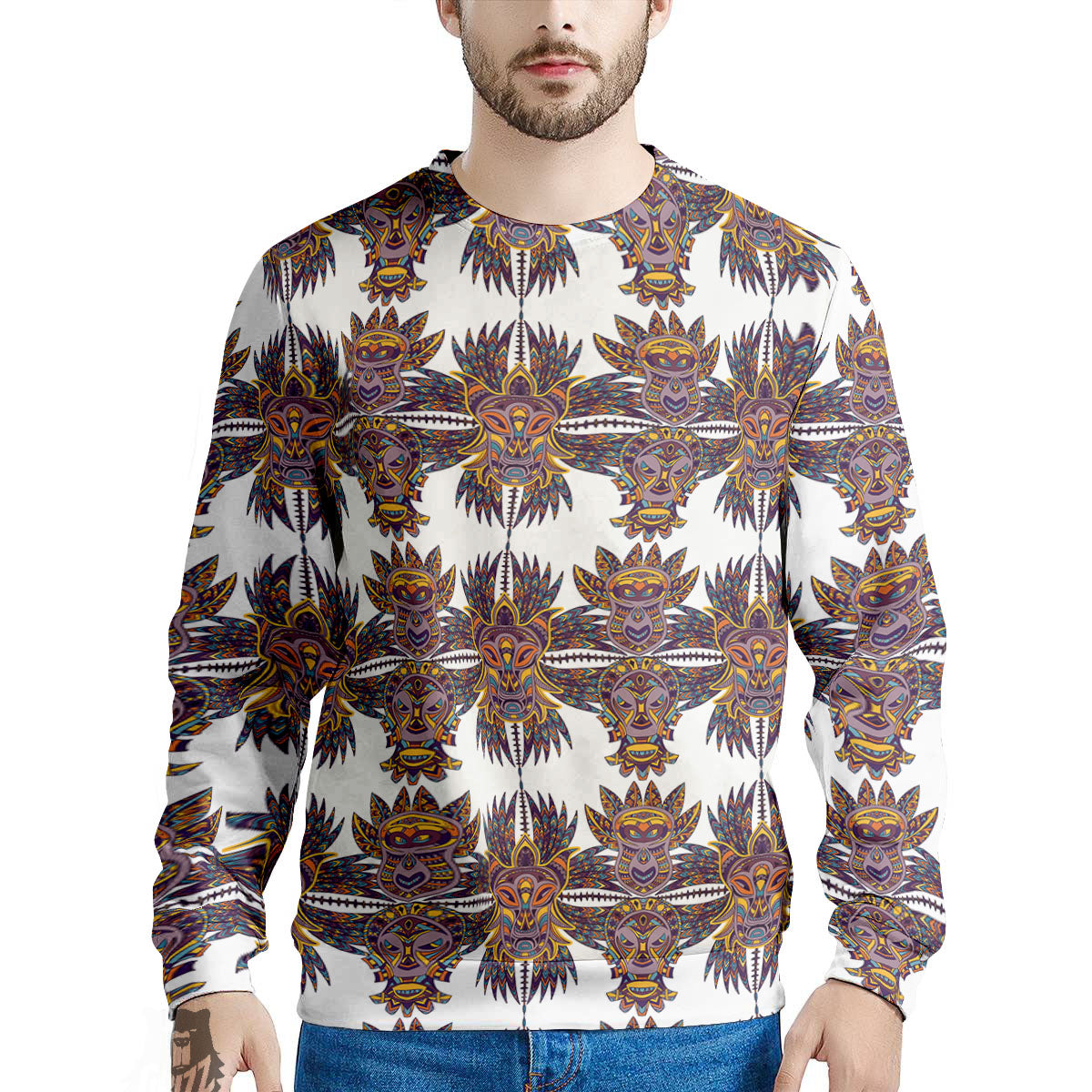Tiki Mask Ornament Print Pattern Men's Sweatshirt-grizzshop