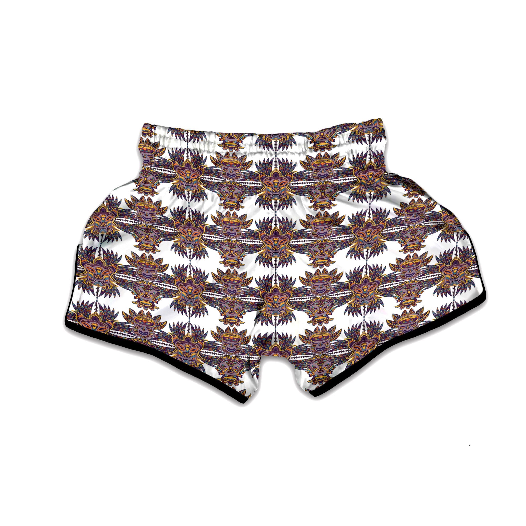 Tiki Mask Ornament Print Pattern Muay Thai Boxing Shorts-grizzshop