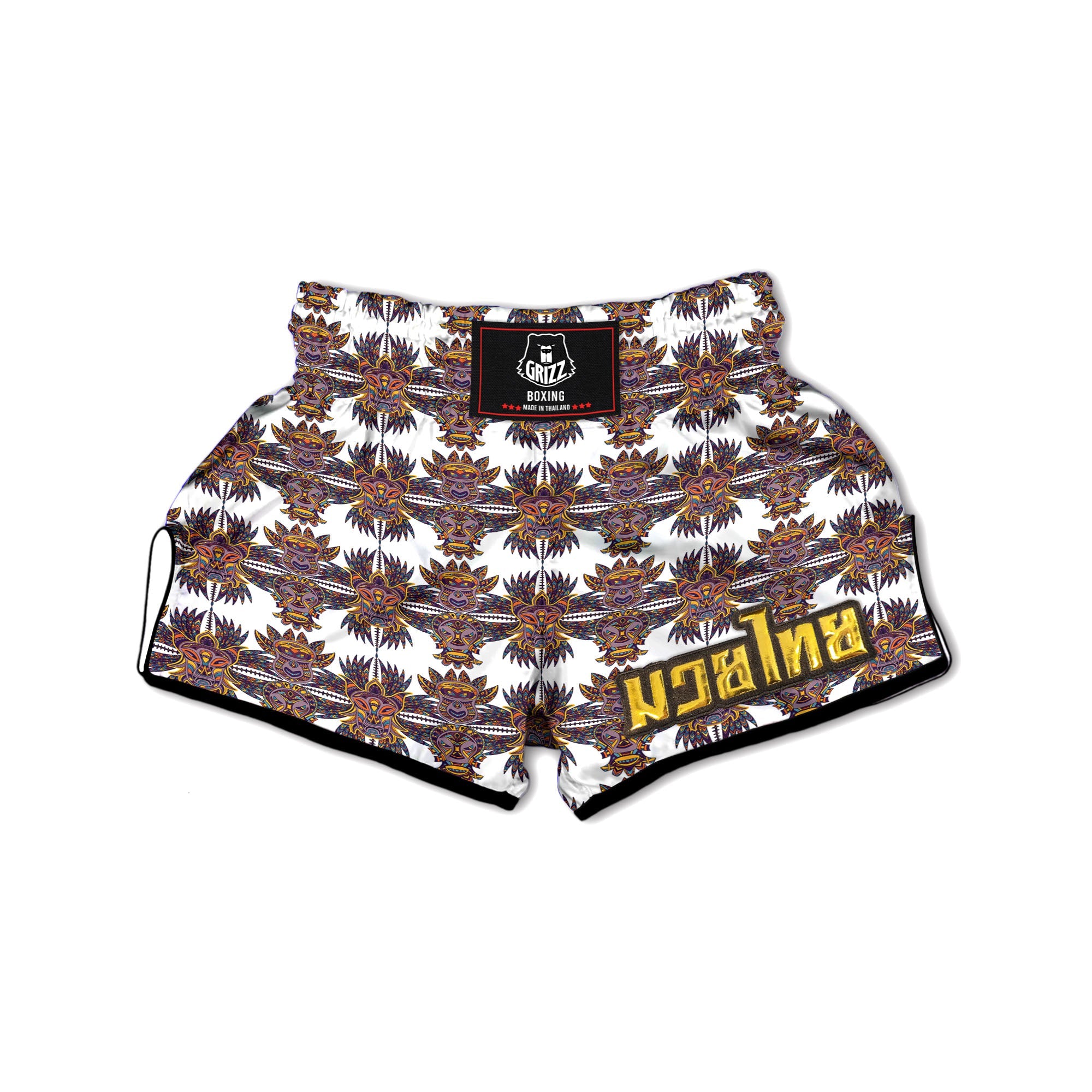 Tiki Mask Ornament Print Pattern Muay Thai Boxing Shorts-grizzshop
