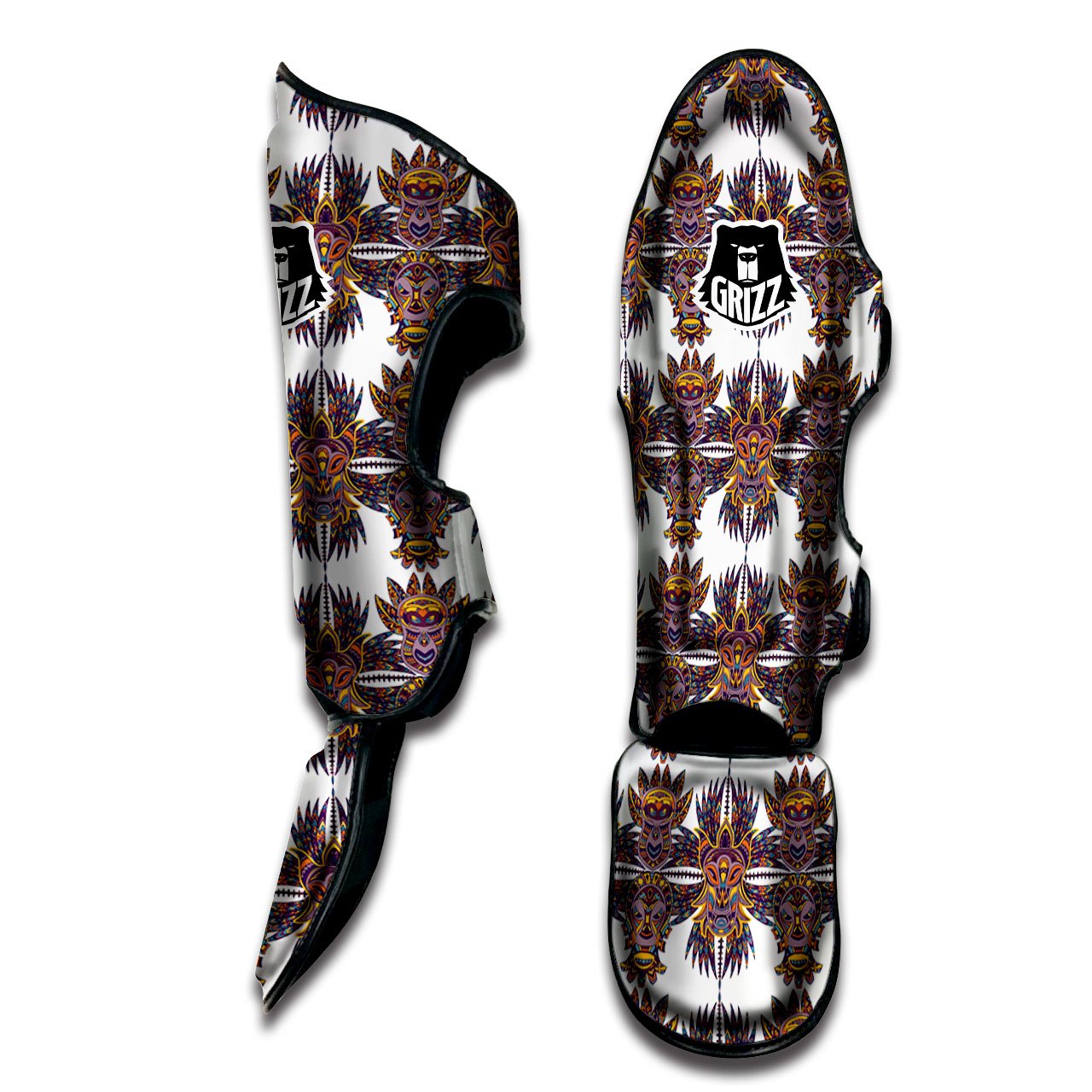 Tiki Mask Ornament Print Pattern Muay Thai Shin Guards-grizzshop