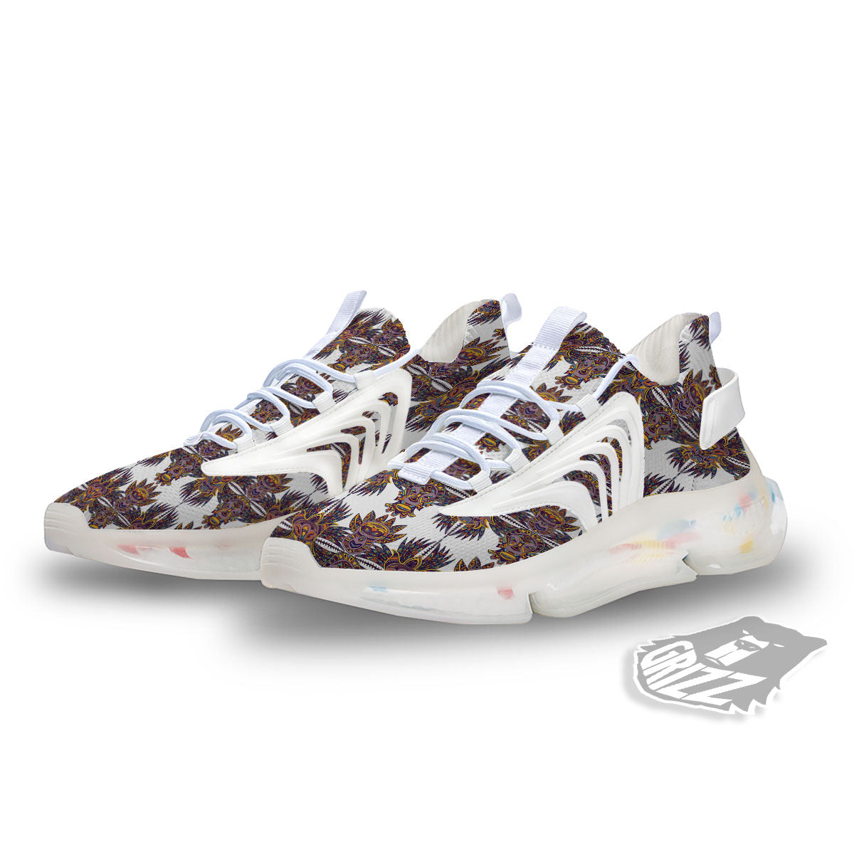 Tiki Mask Ornament Print Pattern White Gym Shoes-grizzshop