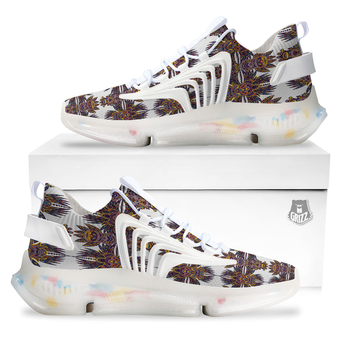 Tiki Mask Ornament Print Pattern White Gym Shoes-grizzshop